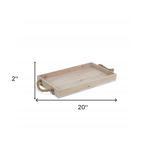 Light Gray Wooden Tray with Rope Handles