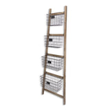 Wooden Ladder Storage Piece with 4 Baskets