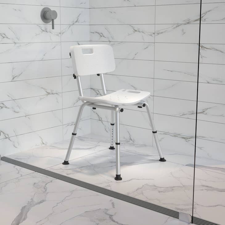 Tool-Free Adjustable White Bath & Shower Chair