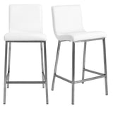 Set of Two 26" White And Silver Steel Low Back Counter Height Bar Chairs