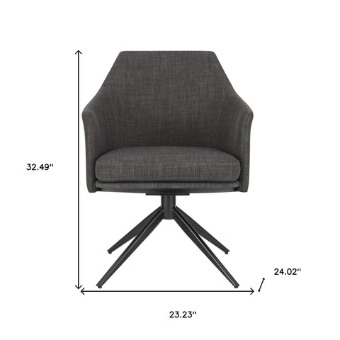 Dark Gray Fabric and Black Swivel Armchair