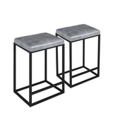 Set of Two " Gray And Black Faux Leather And Metal Backless Counter Height Bar Chairs