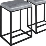 Set of Two " Gray And Black Faux Leather And Metal Backless Counter Height Bar Chairs