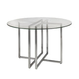 42" Glass Top Stainless Geo Base Round Dining Table