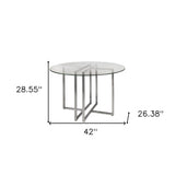 42" Glass Top Stainless Geo Base Round Dining Table