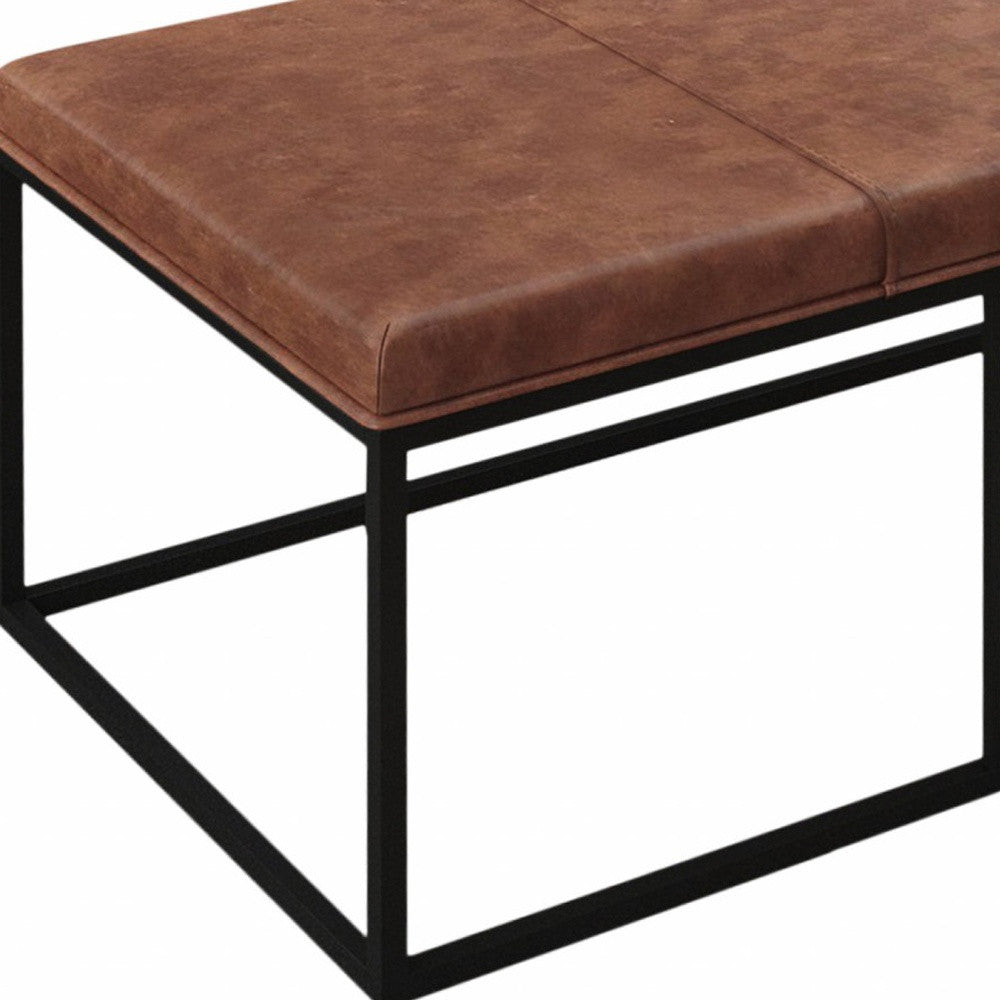 46" Brown And Black Faux Leather And Metal Coffee Table