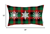 Christmas Snowflake Trio Plaid Lumbar Throw Pillow