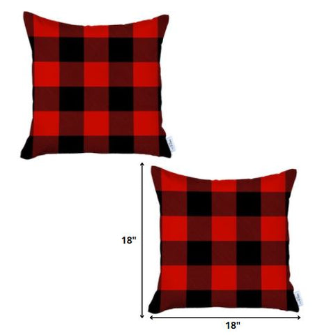 Set of 2 Red and Black Buffalo Plaid Throw Pillows