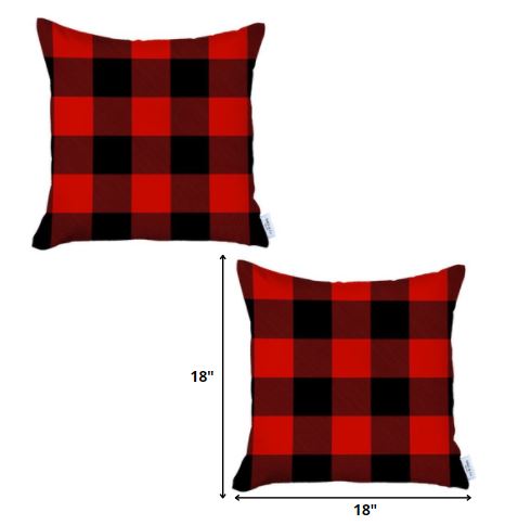 Set of 2 Red and Black Buffalo Plaid Throw Pillow Cover