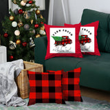 Set Of Four 18 X 18 Red And Black Plaid Zippered Polyester Christmas Tree Throw Pillow Cover