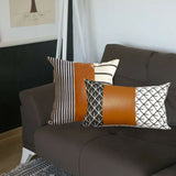 Set of 2 Rustic Brown Geometric Throw Pillows