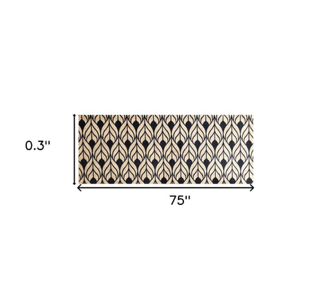 2' x 6' Graphite and Tan Abstract Leaves Washable Runner Rug