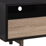 71" Brown And Black Particle Board And Mdf Cabinet Enclosed Storage TV Stand