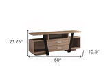 60" Brown And Black Particle Board And Mdf Cabinet Enclosed Storage TV Stand