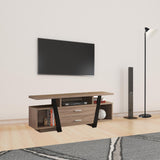 60" Brown And Black Particle Board And Mdf Cabinet Enclosed Storage TV Stand