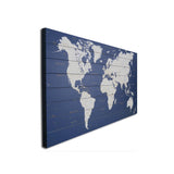 Blue and White World Map Wood Plank Wall Art