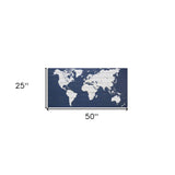 Blue and White World Map Wood Plank Wall Art