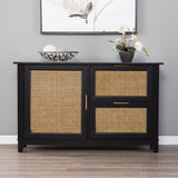 Black and Cane Bamboo Accent Storage Cabinet