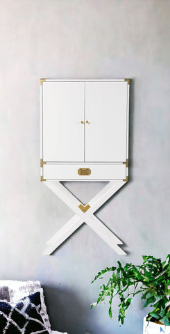 Campaign White and Gold Tall Bar Cabinet