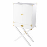 Campaign White and Gold Tall Bar Cabinet