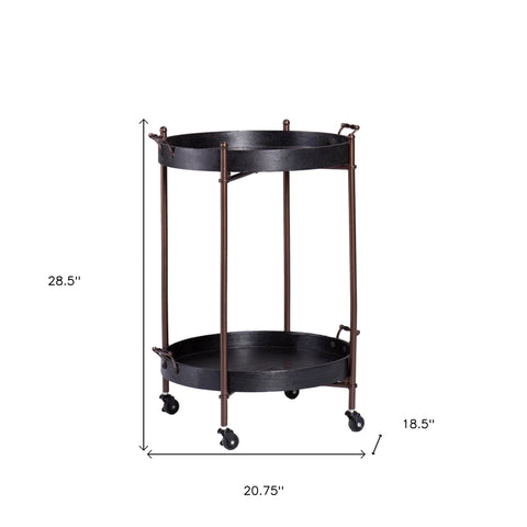 29" Black Manufactured Wood And Iron Round End Table