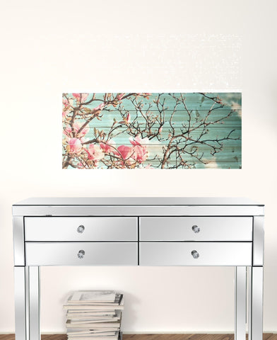 Pink Magnolia Blossoms Wood Plank Wall Art