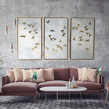 Set of Three Golden Birds Framed Canvas Wall Art