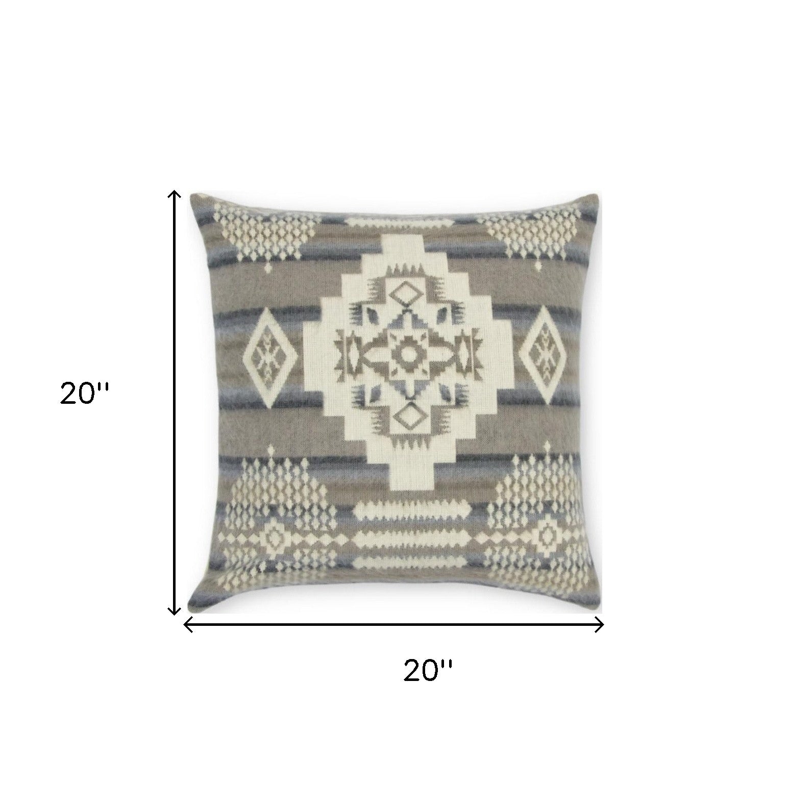 20" Gray and White Southwestern Acrylic Throw Pillow Cover