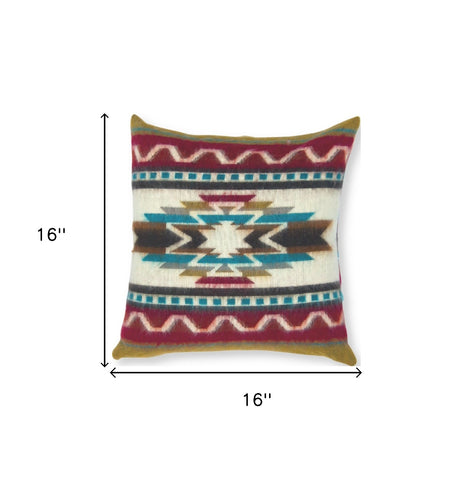 16" Red and White Southwestern Acrylic Throw Pillow Cover