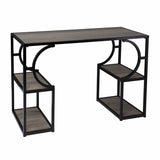 Wood and Iron Writing Desk with Storage