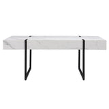 43" White Faux Marble And Metal Rectangular Coffee Table