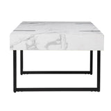 43" White Faux Marble And Metal Rectangular Coffee Table