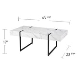 43" White Faux Marble And Metal Rectangular Coffee Table