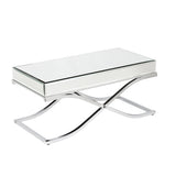 42" Silver Mirrored And Metal Rectangular Mirrored Coffee Table