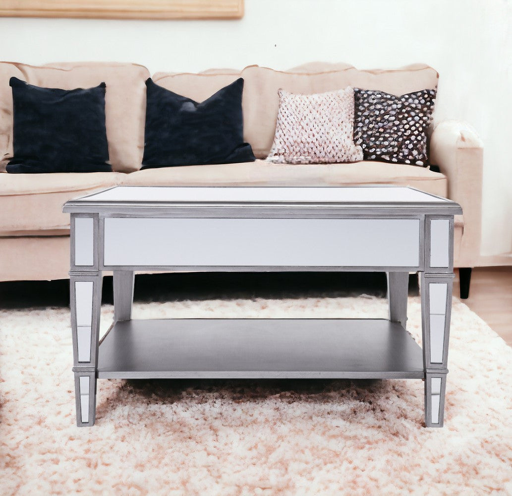 29" Silver Mirrored Glass Square Coffee Table