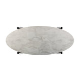52" Black and White Metal and Faux Marble Boho Rope Oval Coffee Table
