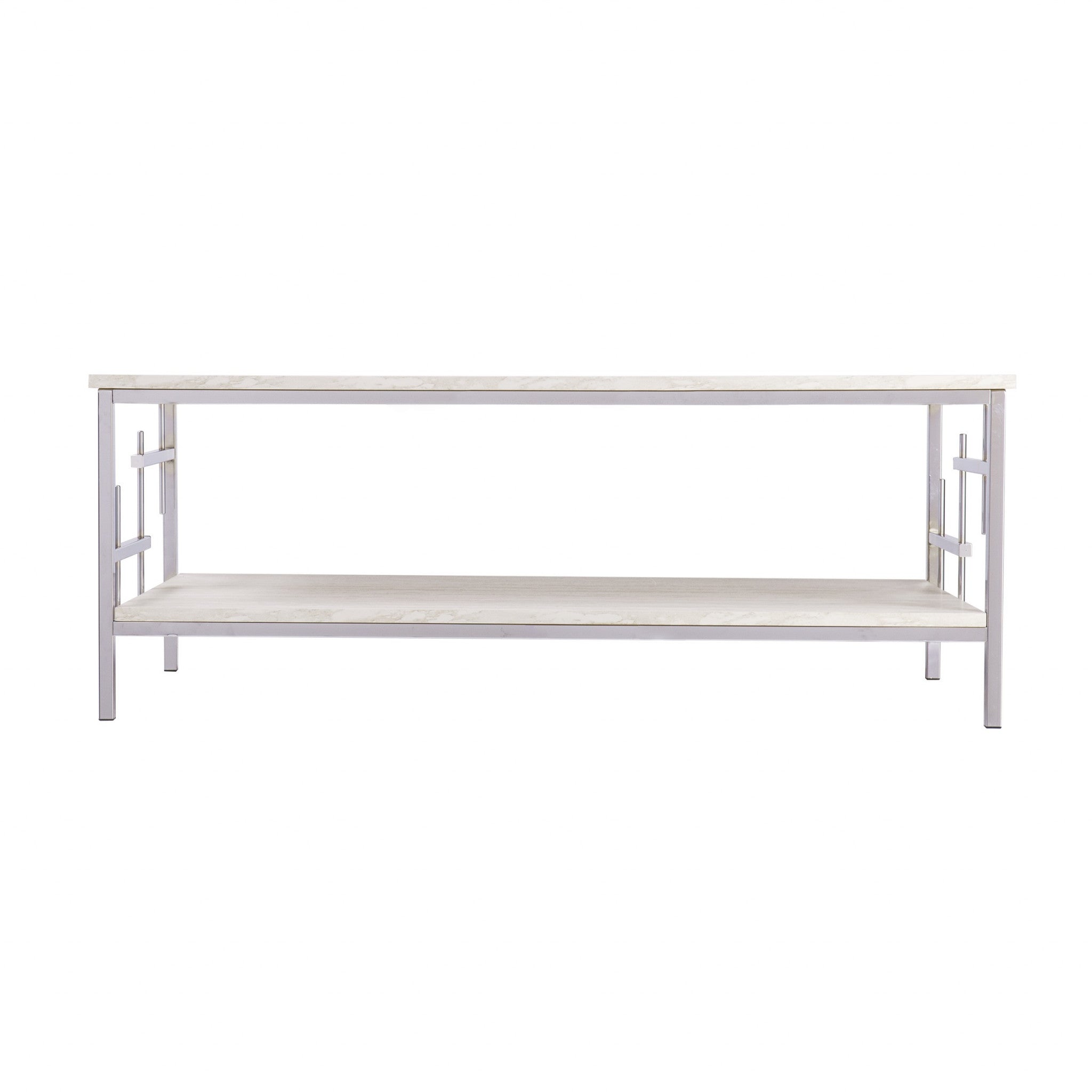 47" Chrome And White Faux Marble Rectangular Coffee Table