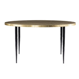 34" Black And Gold Embossed Metal Round Coffee Table