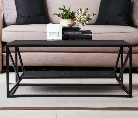 42" Black Glass And Metal Rectangular Coffee Table