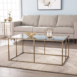 42" Champagne Glass And Metal Geometric Coffee Table