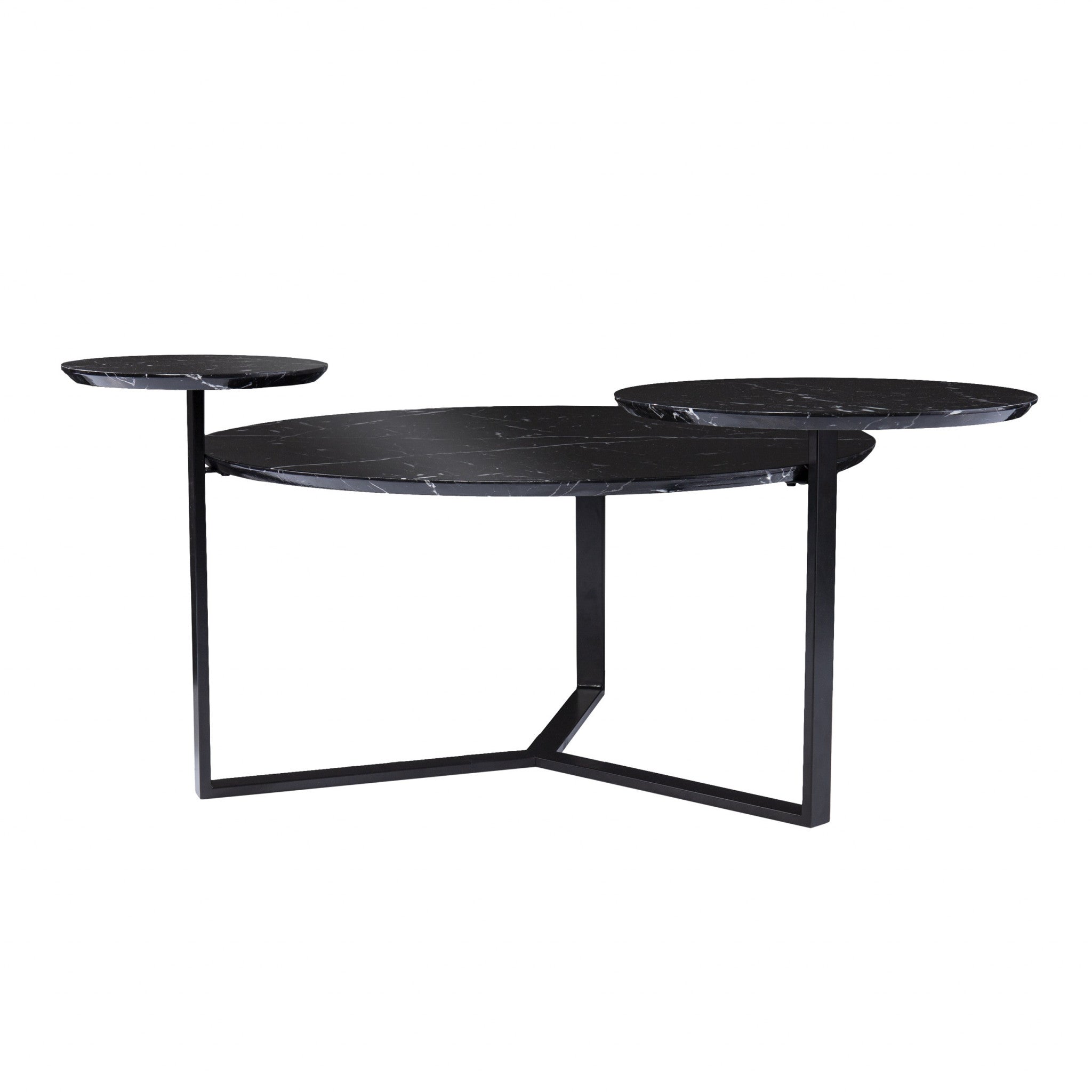 43" Black Solid Manufactured Wood And Metal Free Form Coffee Table