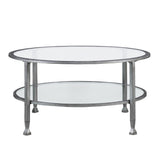 36" Silver Glass And Metal Round Coffee Table