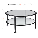 36" Black Glass And Metal Round Coffee Table