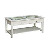 44" Off And White And Off-White Glass And Metal Rectangular Coffee Table