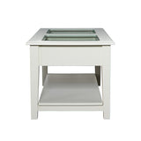 44" Off And White And Off-White Glass And Metal Rectangular Coffee Table