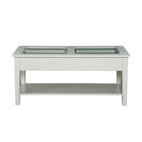 44" Off And White And Off-White Glass And Metal Rectangular Coffee Table