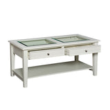 44" Off And White And Off-White Glass And Metal Rectangular Coffee Table