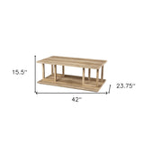 42" Natural Light Brown Wood Two Tier Rectangular Coffee Table