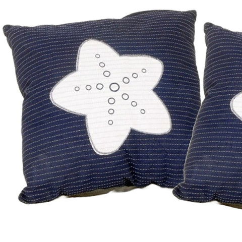 Set of Two Blue and White Starfish Throw Pillows