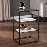 24" Black Glass and Marble Rectangular End Table With Two Shelves